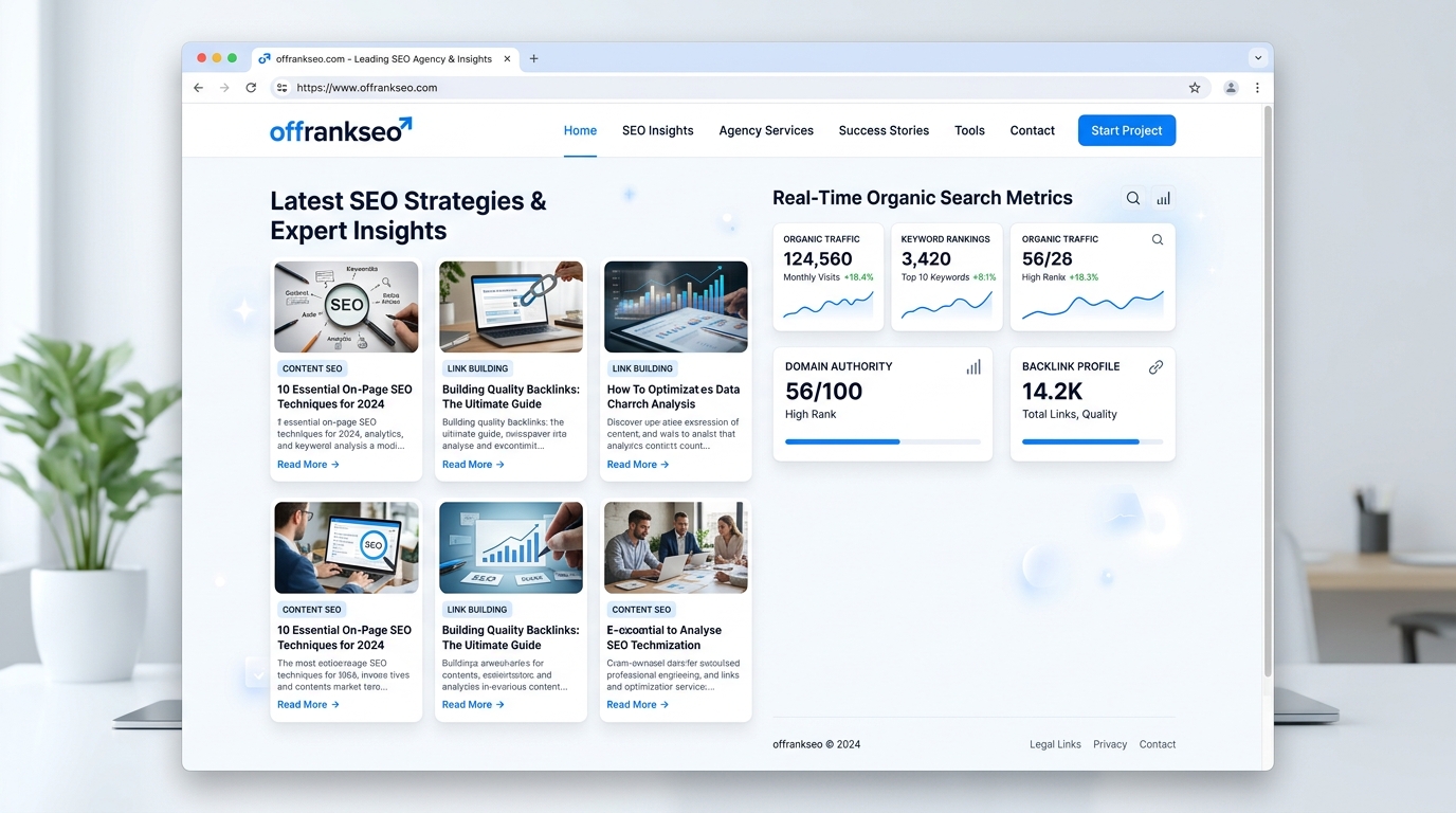 offrankseo.com SEO blog and organic search strategies platform mockup